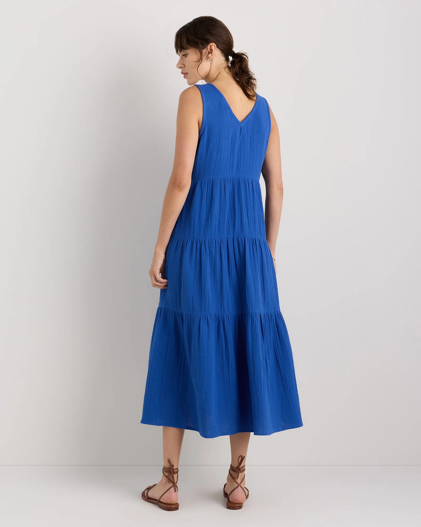 100% Organic Cotton Gauze Tiered Maxi Dress - XS / Indigo Blue