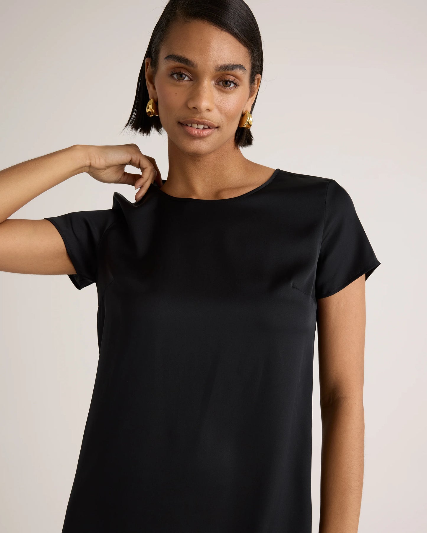 Washable Stretch Silk Tee Dress - XS / Black