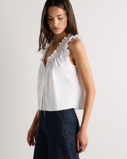 Cotton Viscose Voile Ruffle Trim Tank - XS / Classic Mini Gingham