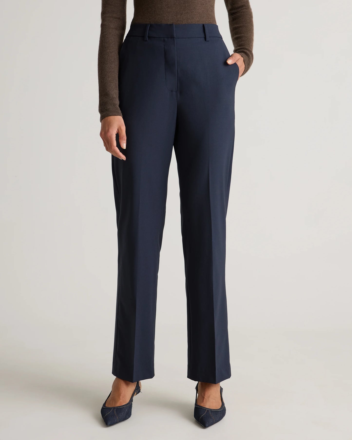 Italian Wool Straight Leg Pants - 0 / Black
