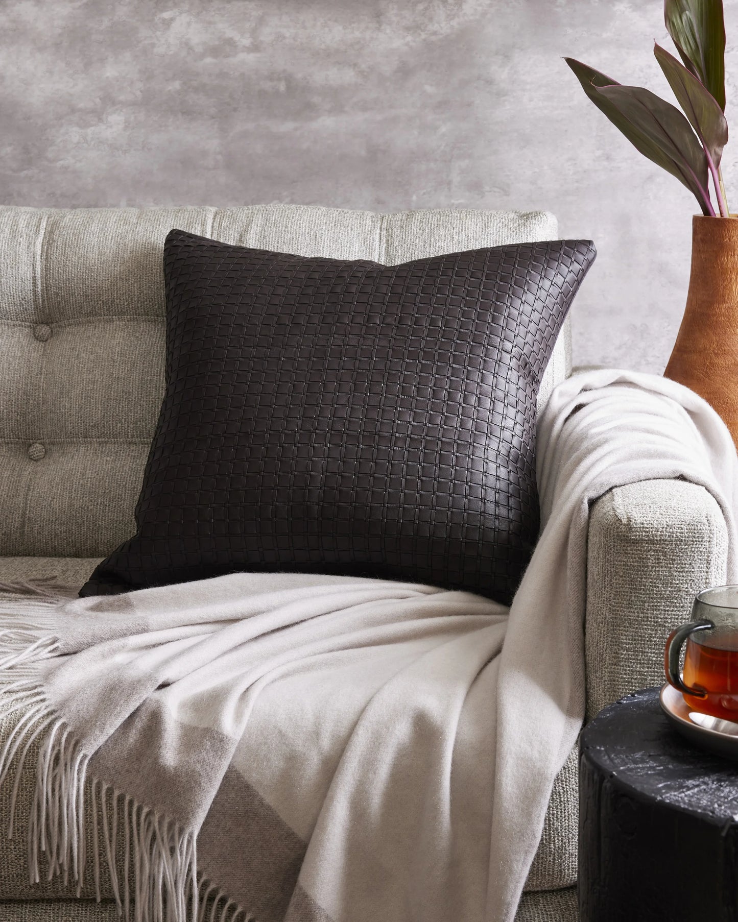 Leather Basketweave Pillow Cover - 20x20 / Black