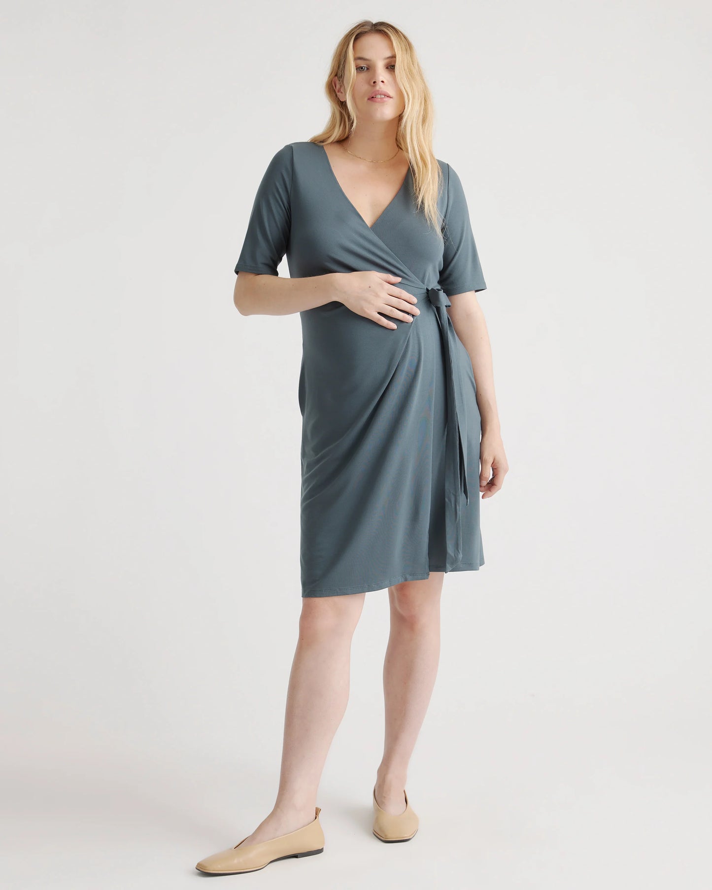 Tencel Jersey Maternity & Nursing Wrap Dress - XS / Dark Olive