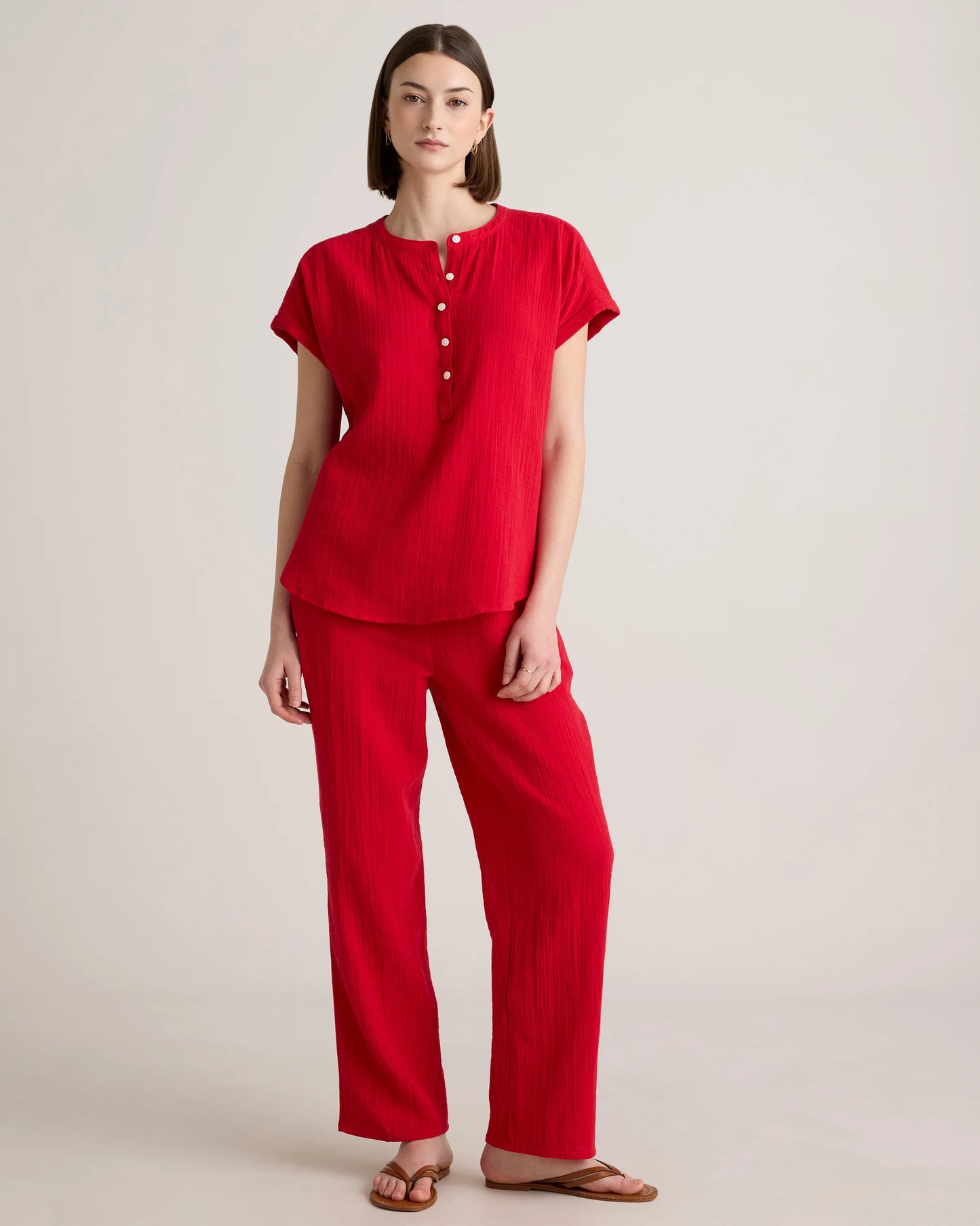 100% Organic Cotton Gauze Roll Sleeve Shirt - XS / Spiced Orange