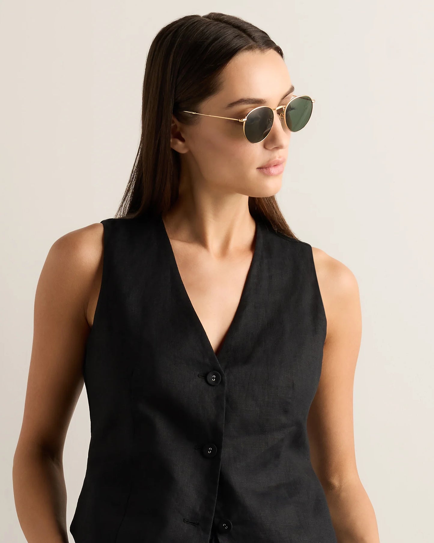 100% European Linen Vest - XS / Blue Pinstripe