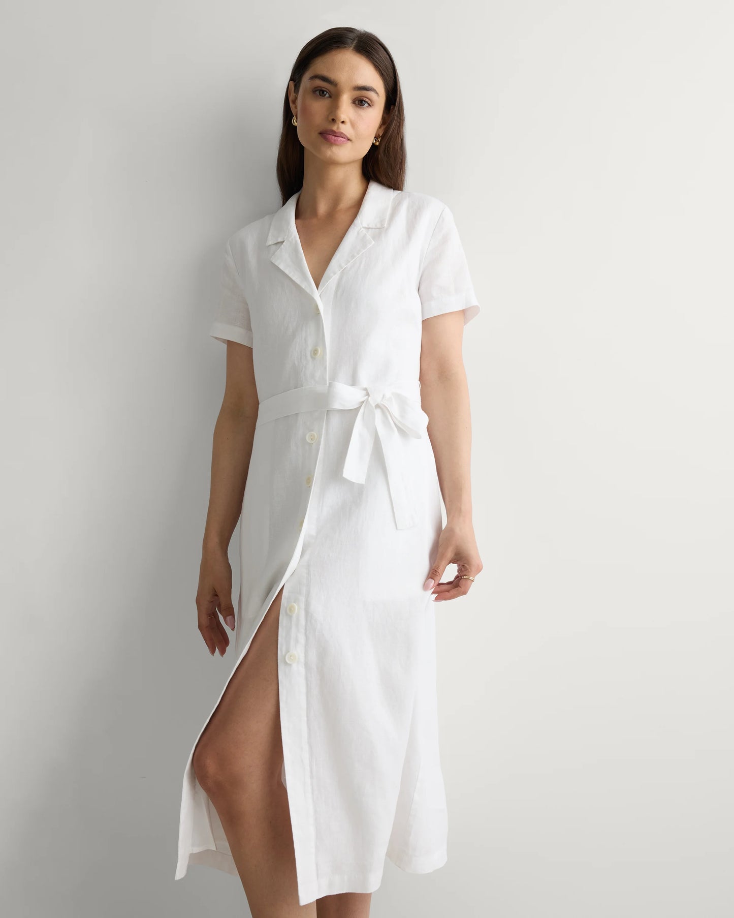100% European Linen Button Front Dress - XS / Sky Blue Mariner Stripe