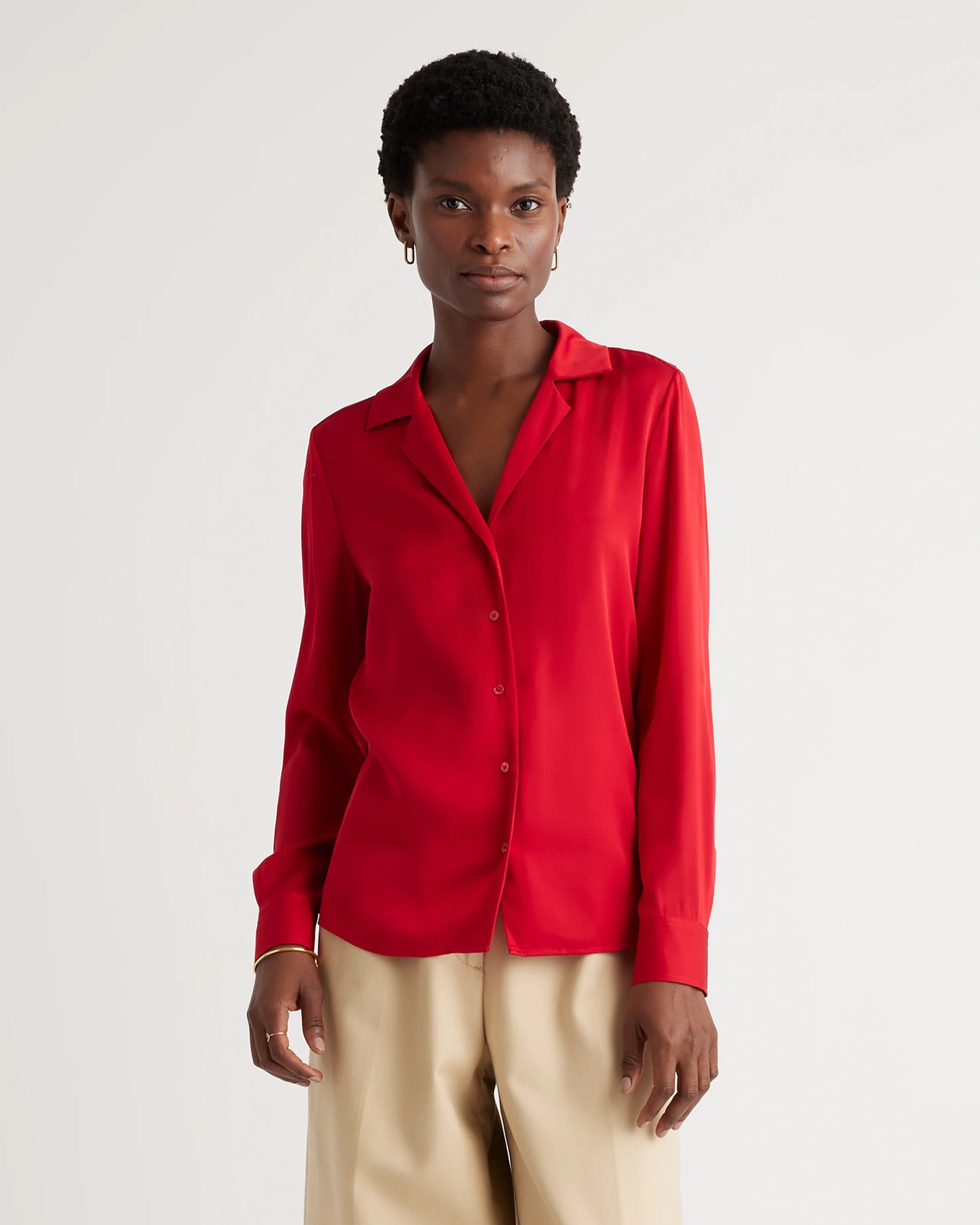 Washable Stretch Silk Notch Collar Blouse - XS / Moonstone Blue