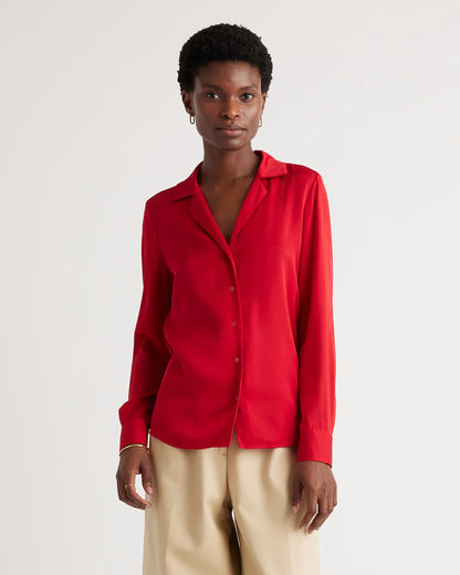 Washable Stretch Silk Notch Collar Blouse - XS / Moonstone Blue