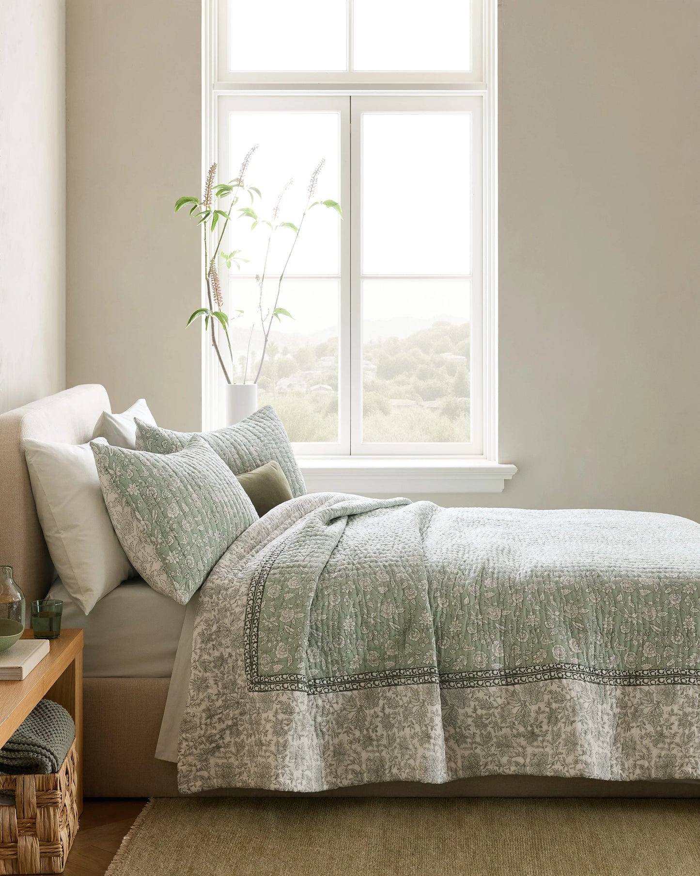 Organic Cotton Block Print Quilt - Twin / Green