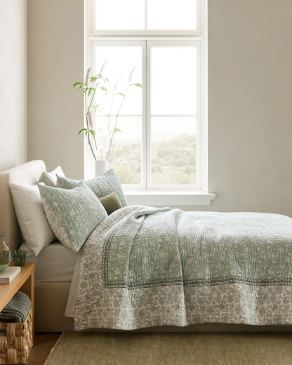 Organic Cotton Block Print Quilt - Twin / Green