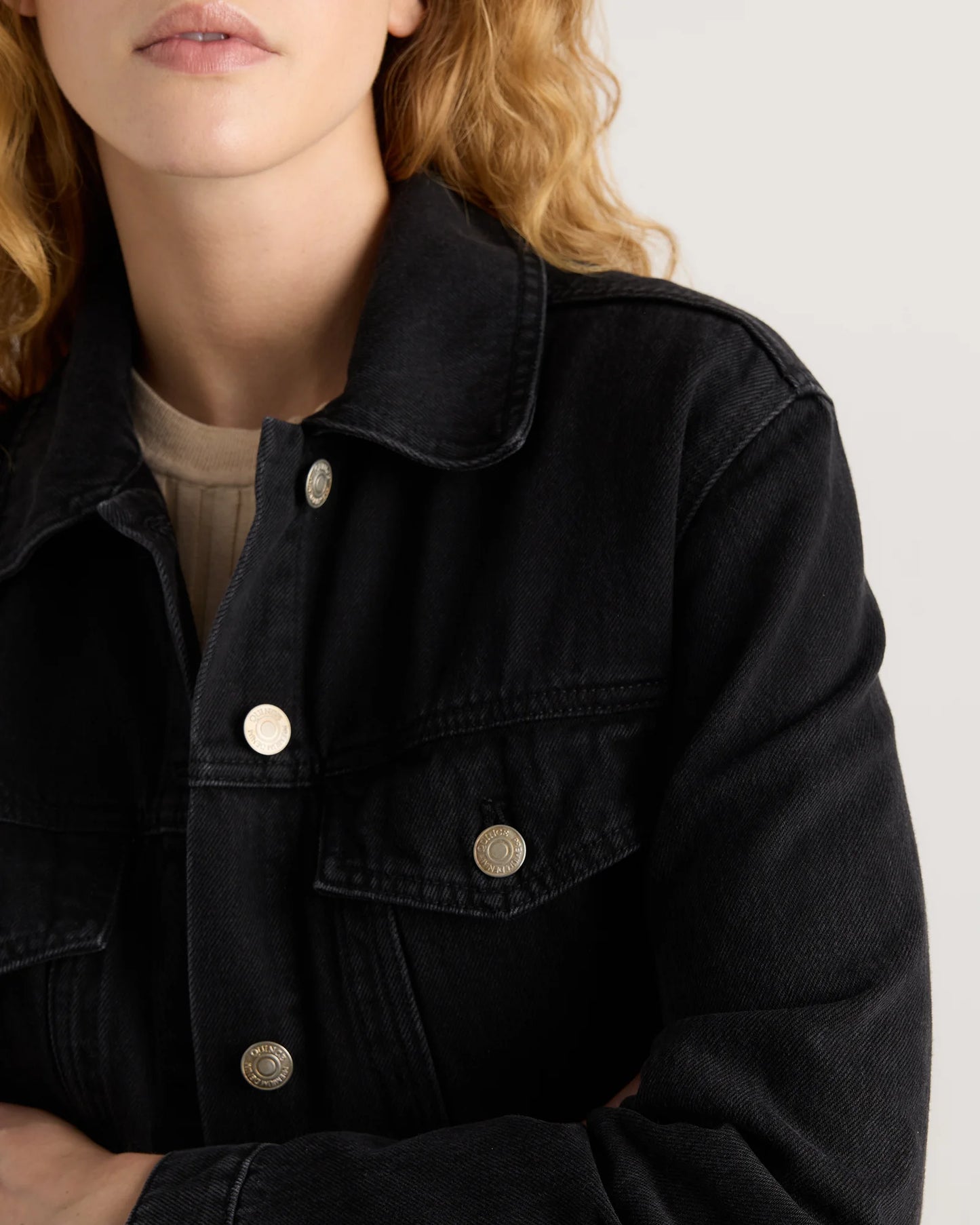 100% Organic Cotton Oversized Denim Jacket - XS / Washed Black