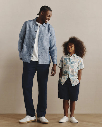 100% European Linen Pull-On Shorts - 6 / Blue Pinstripe