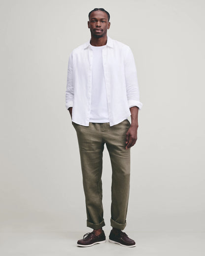 100% European Linen Relaxed Long Sleeve Shirt - XS / Flax