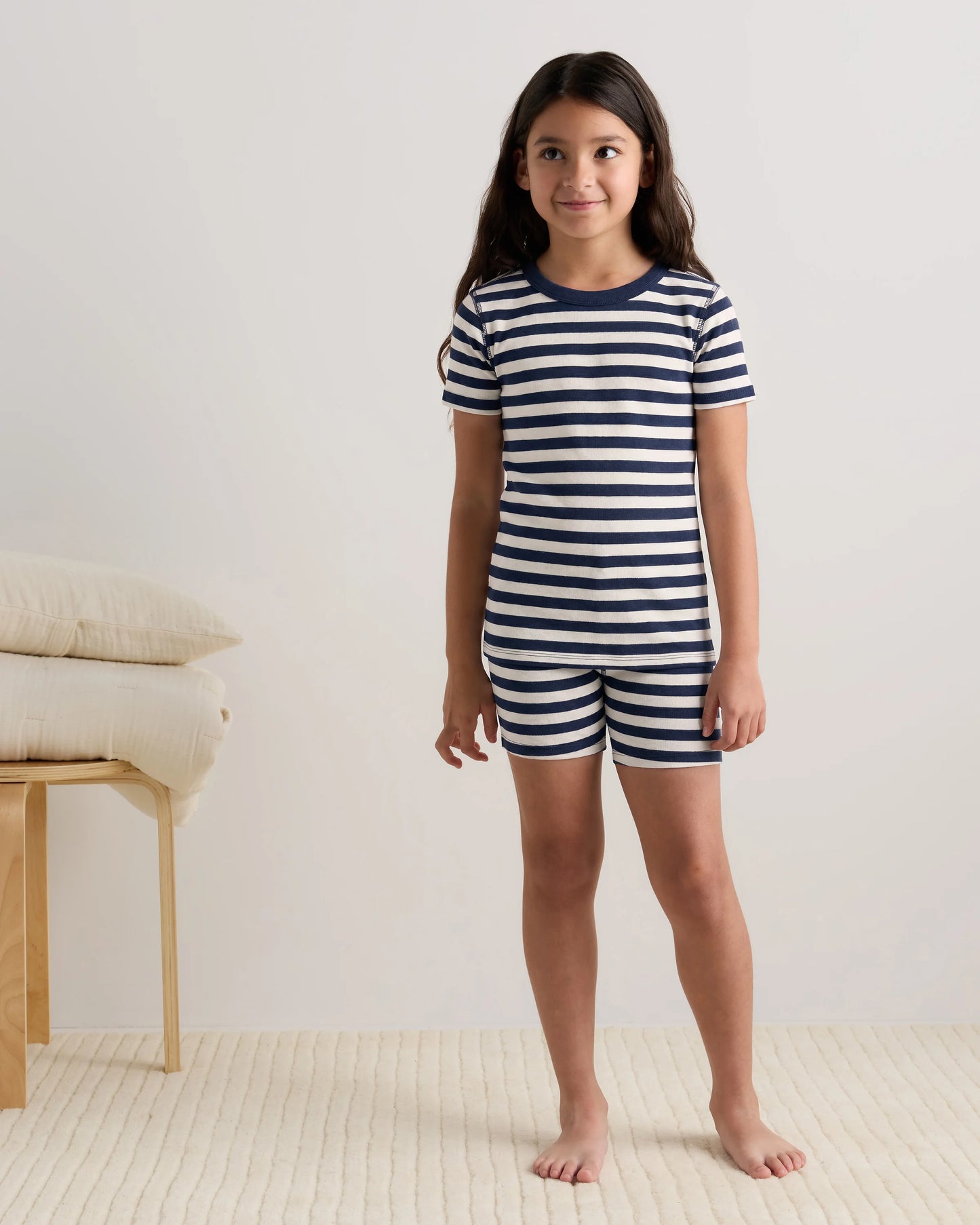 100% Organic Cotton Short Sleeve and Shorts Pajama Set - 6 / Navy Stripe