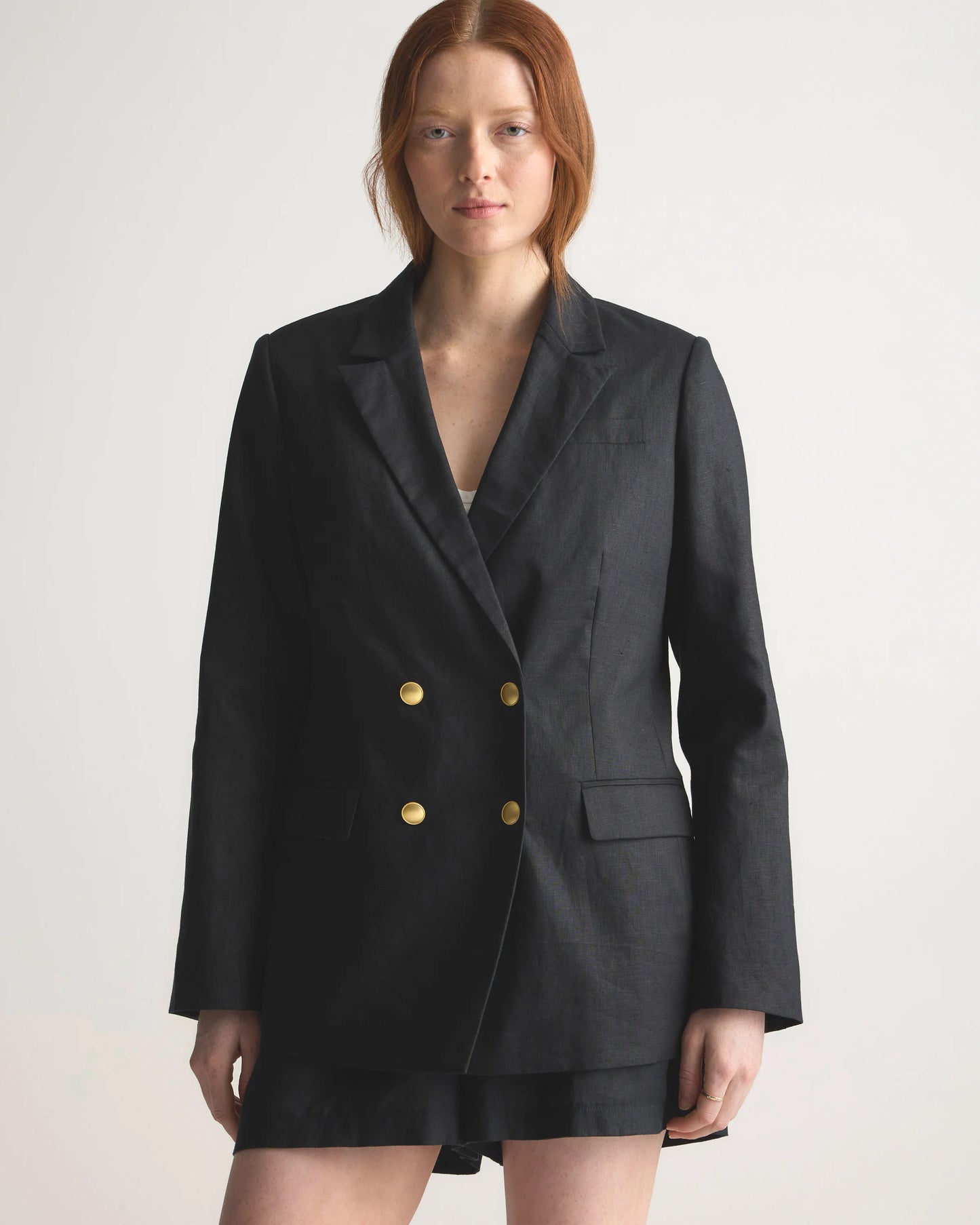 100% European Linen Relaxed Double-Breasted Blazer - XS / Blue Pinstripe