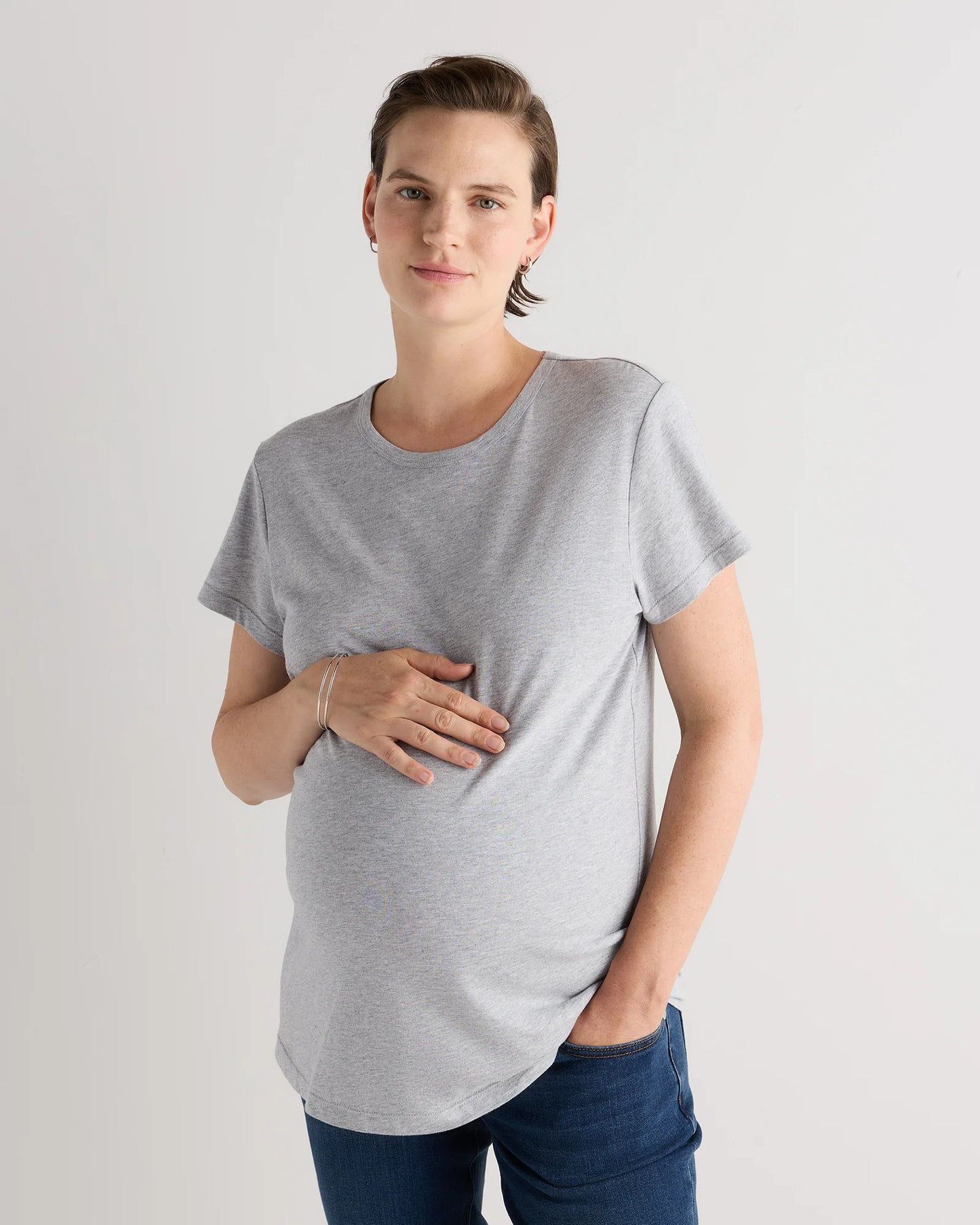 Cotton Modal Maternity Crew Neck Tee (2-pack) - XS / Black/Redwood Brown