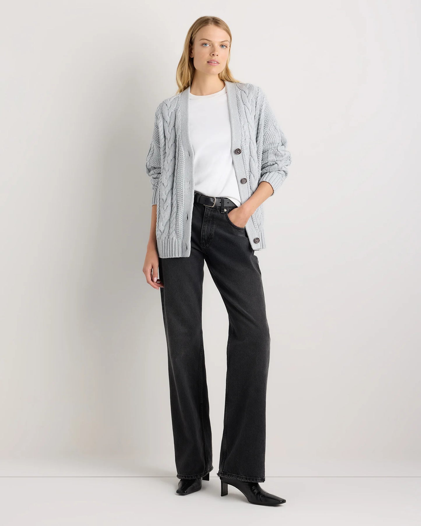 100% Organic Cotton Oversized Cable Cardigan - XS / Heather Brown