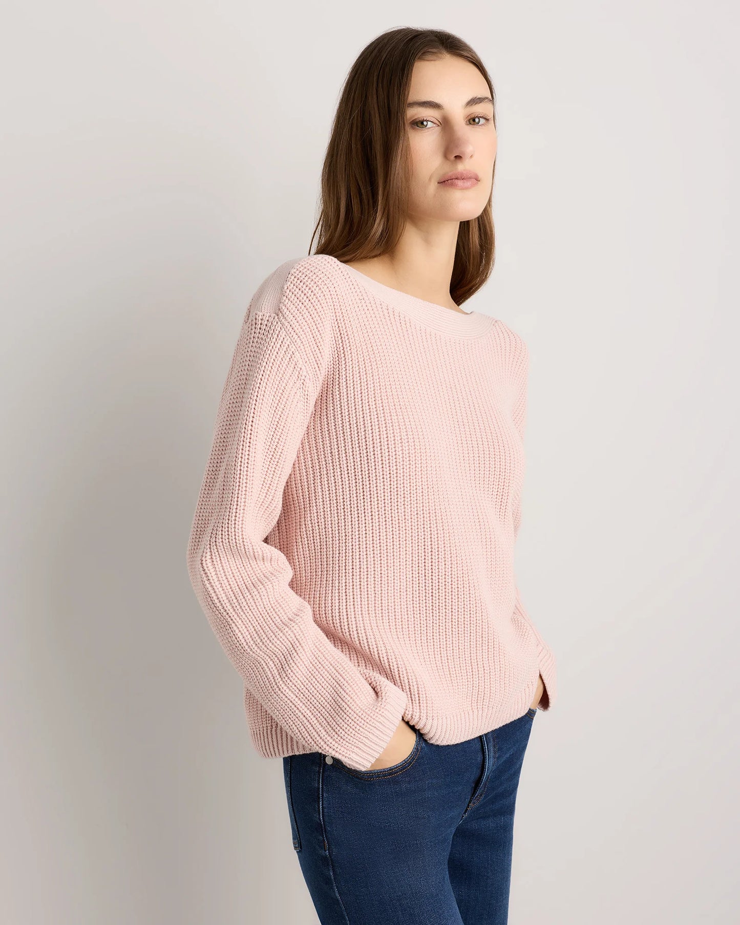 100% Organic Cotton Fisherman Boatneck Sweater - XS / Navy