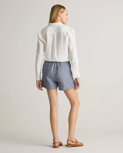 100% European Linen Shorts - XS / Taupe Brown Gingham