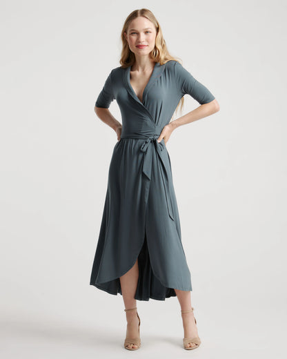Tencel Jersey Midi Wrap Dress - XS / Brown