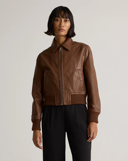 100% Washed Leather Bomber Jacket - XS / Black