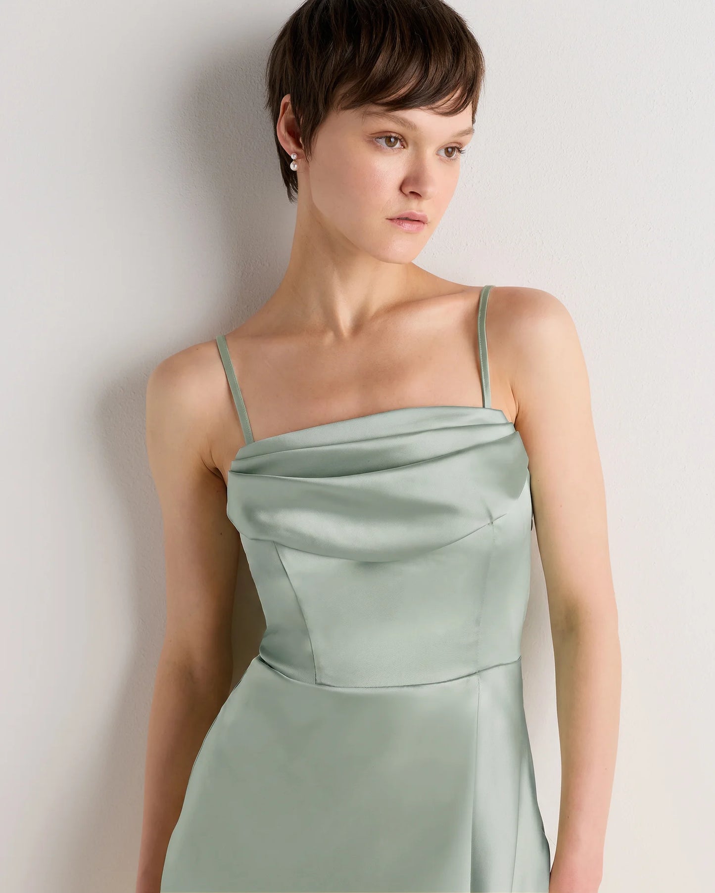 Aurora Stretch Satin Convertible Dress - 0 / Garden Sage Green