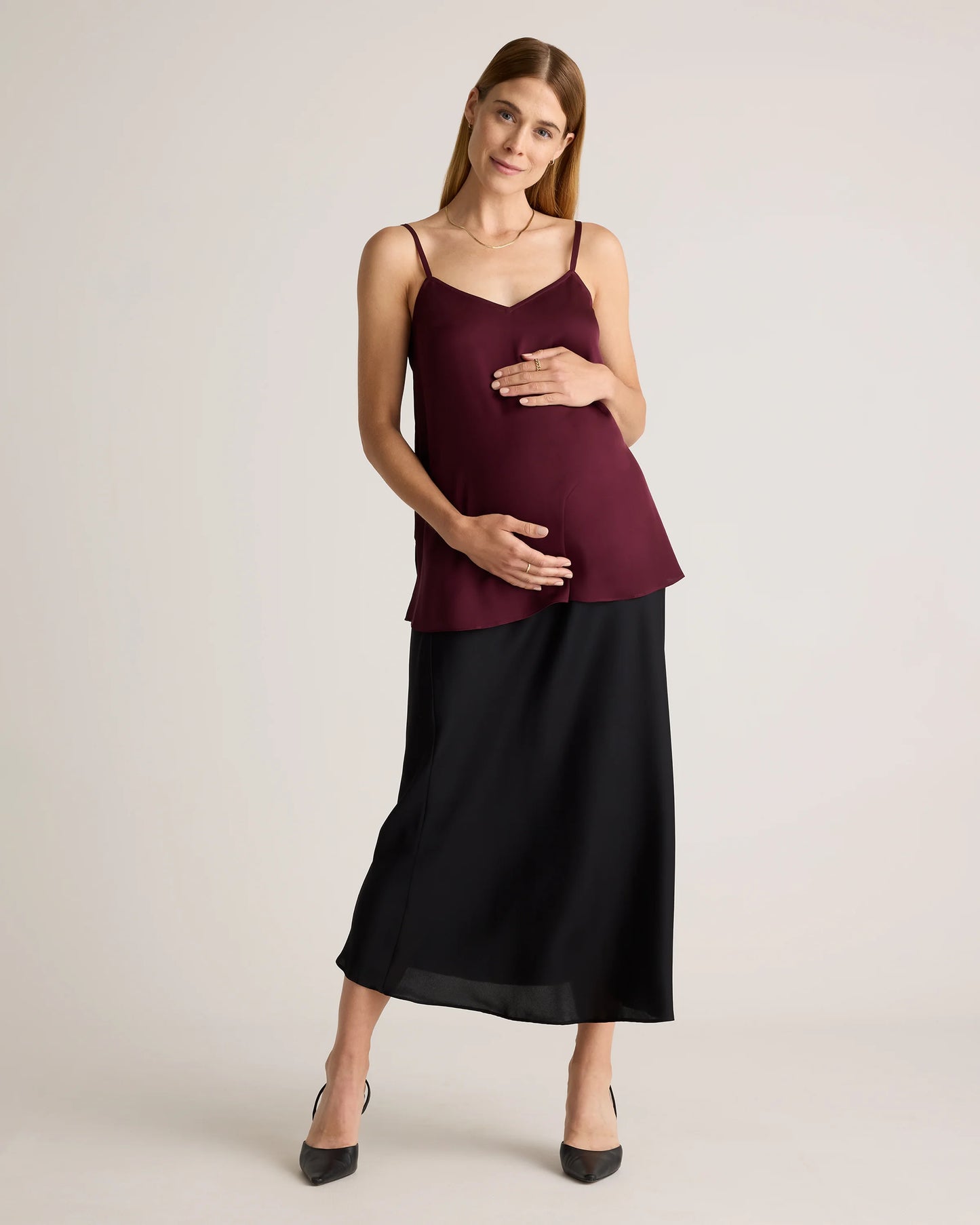 Washable Stretch Silk V-Neck Maternity Cami - XS / Moonstone Blue