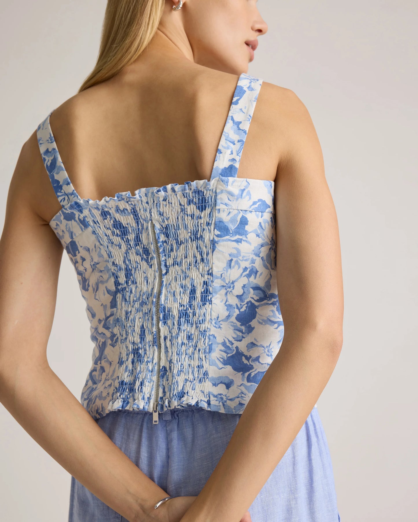 100% European Linen Fitted Tank - XS / Moonstone Blue