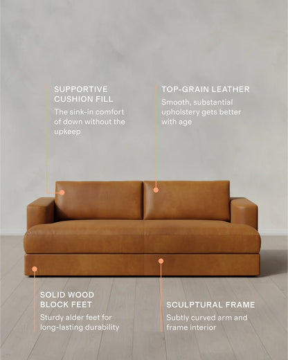 Sierra Curved Arm Sofa in Leather - 7ft / Auburn