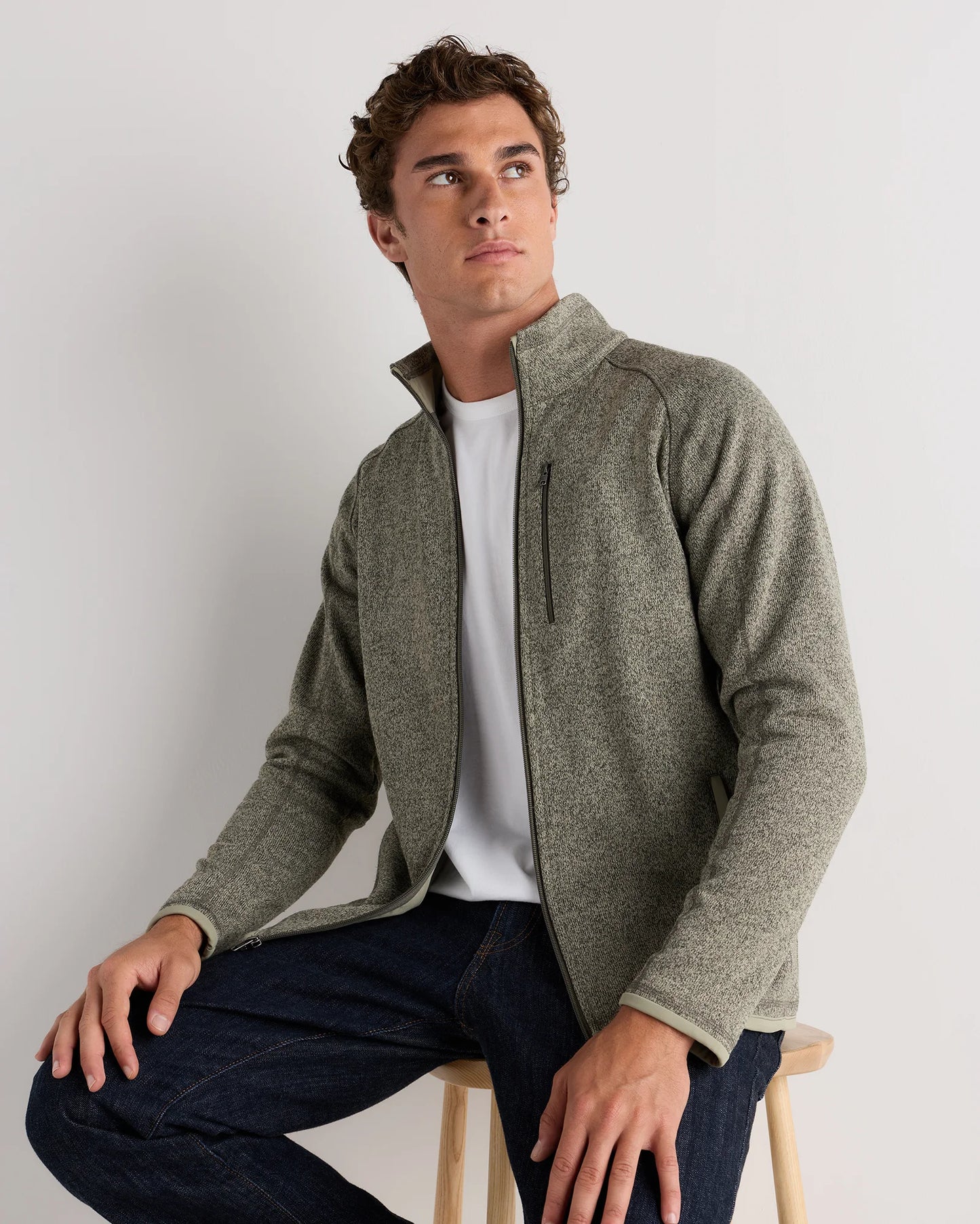 Sweater-Knit Fleece Full-Zip Jacket - XS / Heather Mineral Green