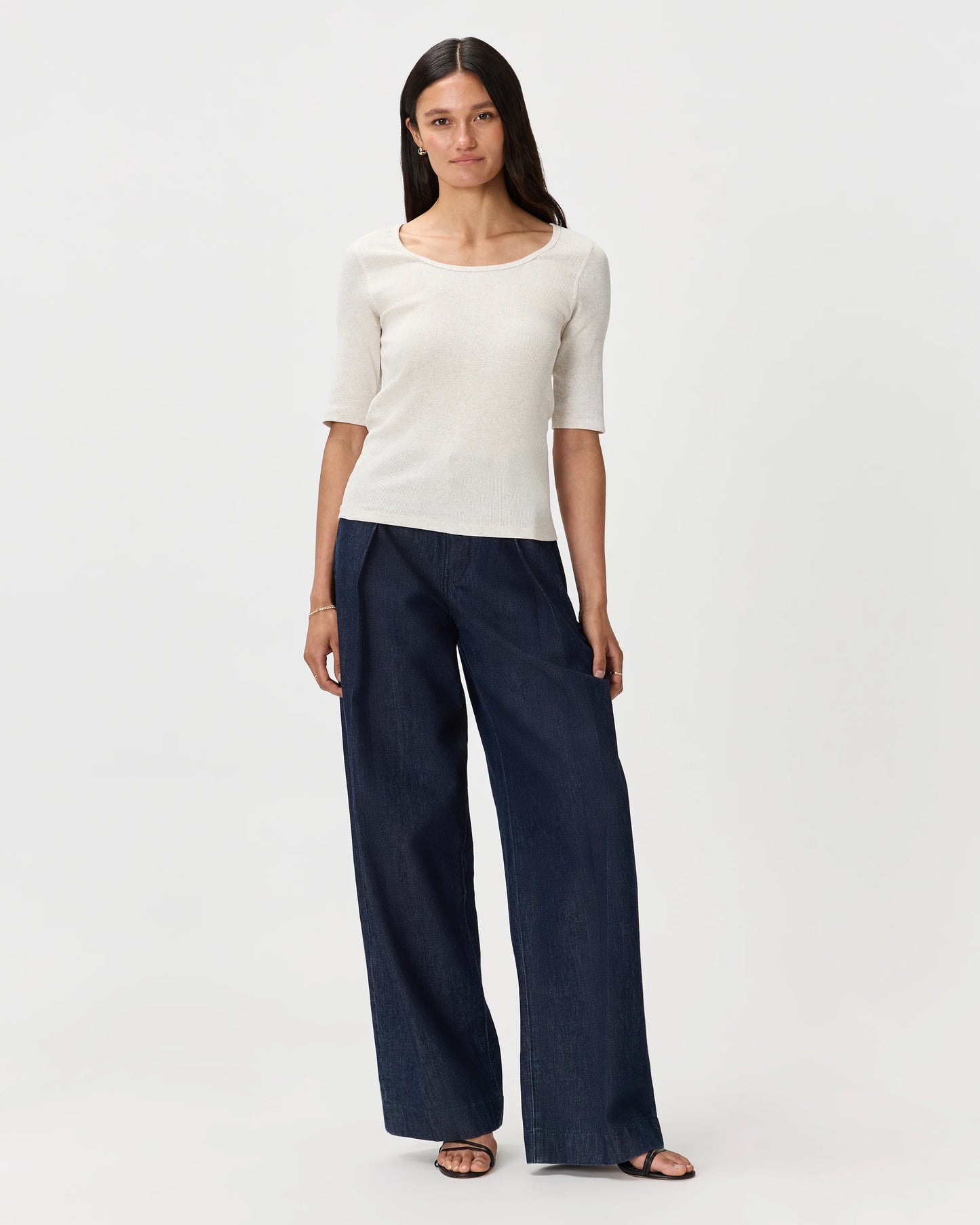 Organic Cotton Micro-Rib Elbow Sleeve Tee - XS / Moonstone Blue