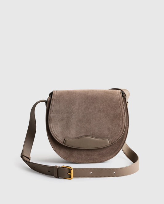 Italian Suede Saddle Bag - One Size / Pebble