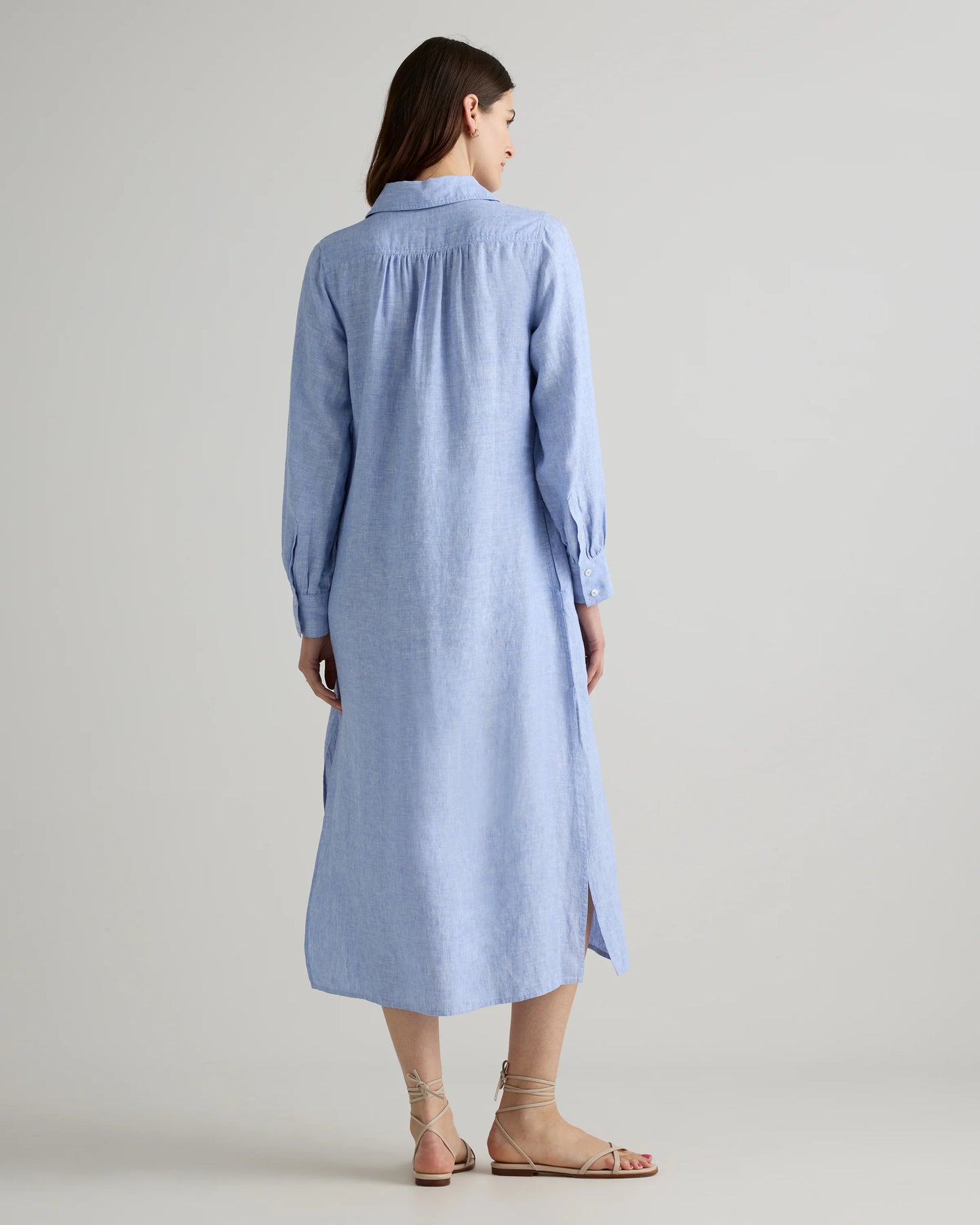 100% European Linen Popover Maxi Dress - XS / Blue Pinstripe