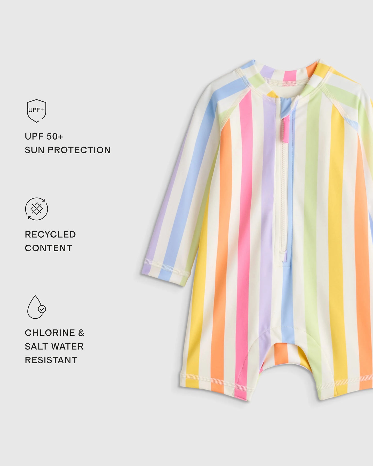 Long Sleeve Zip-Up Rash Guard One-Piece - 0-3M / Peri Beach Stripe