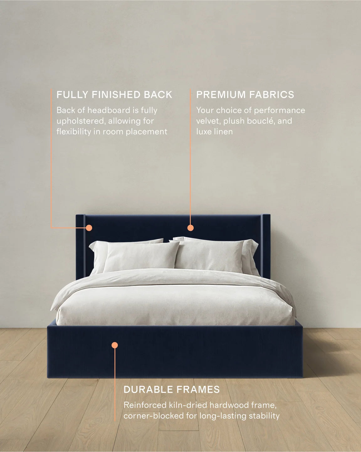 Wingback Bed in Performance Velvet - Full / Butterscotch