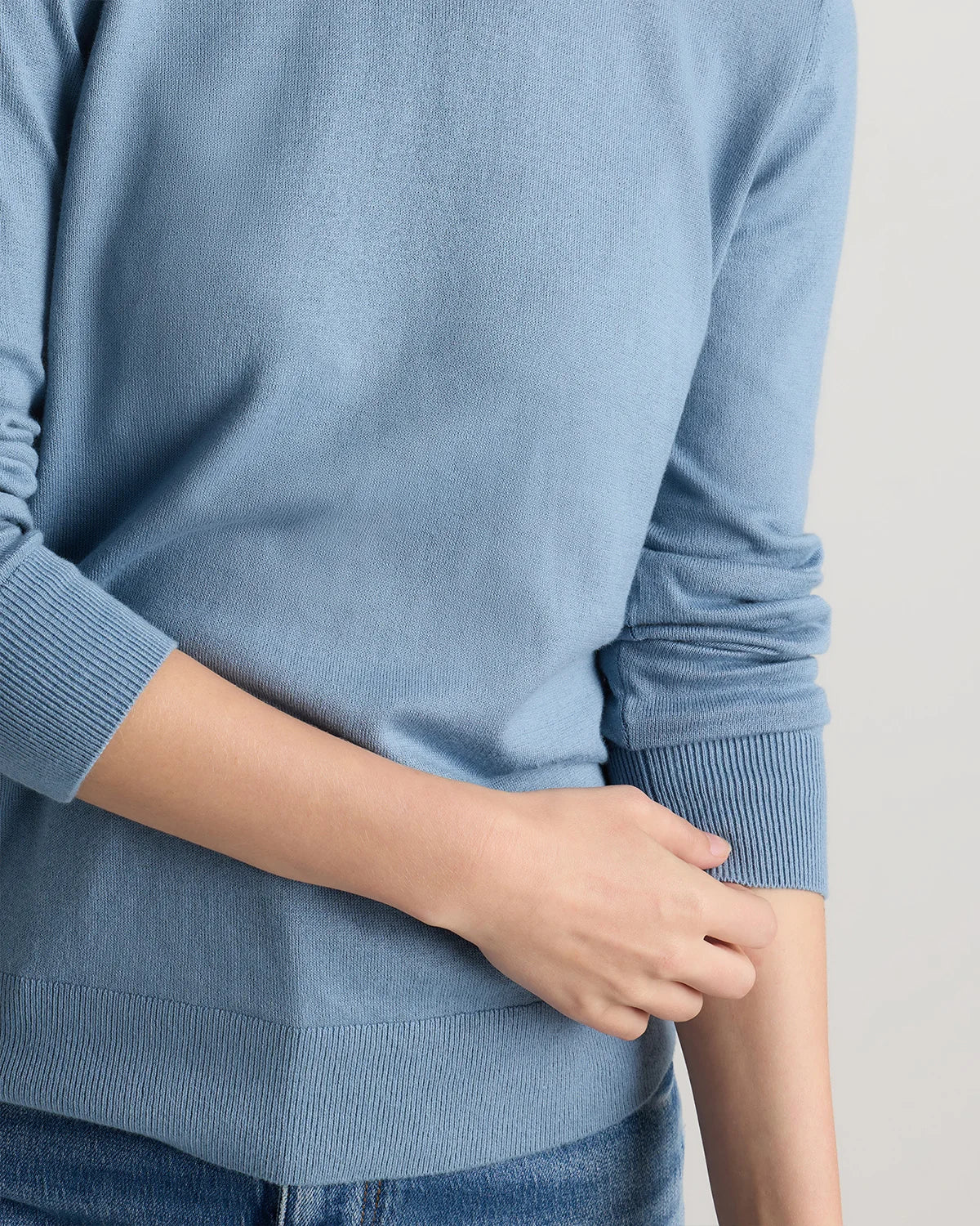 Lightweight Cotton Cashmere Crew Sweater - XS / Mountain Spring Blue