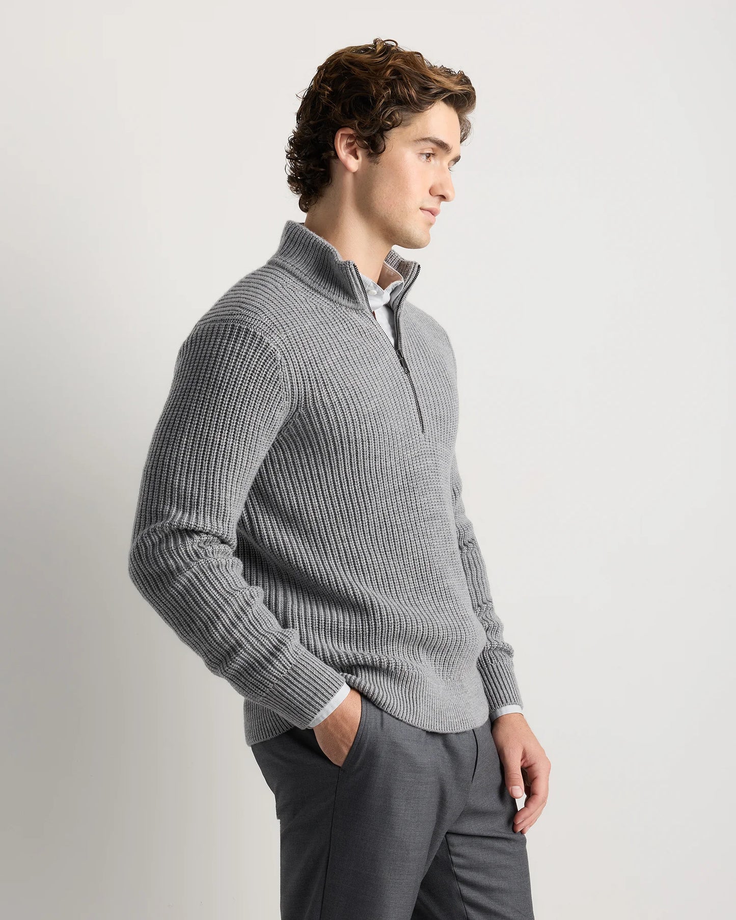 Australian Merino Wool Half Zip Sweater - S / Heather Bone