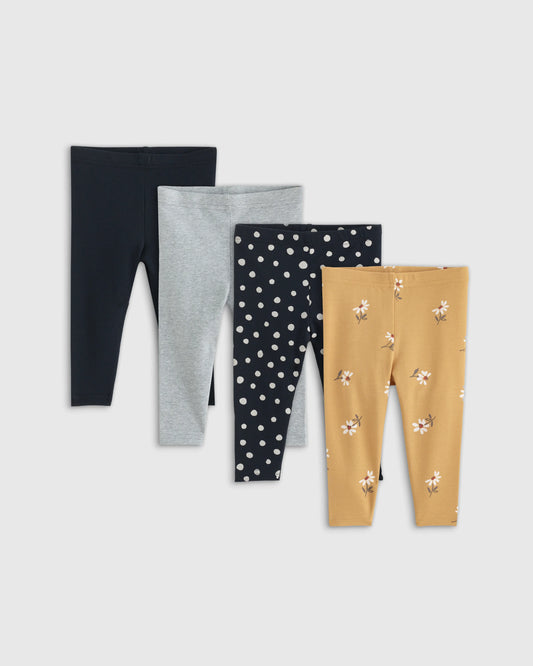Organic Cotton Leggings 4-Pack - 0-3M / Golden Daisy/Black Dot
