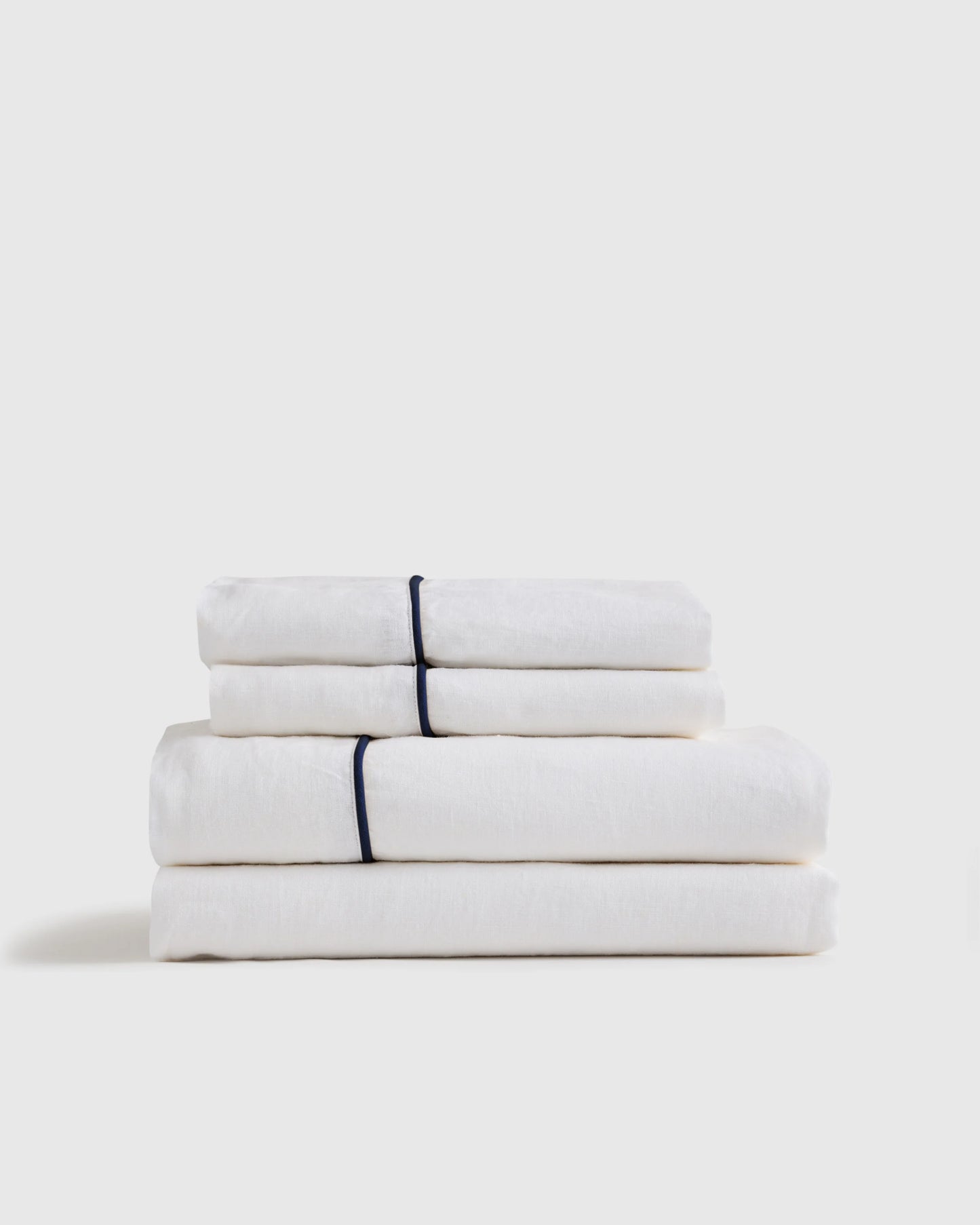 European Linen Piped Sheet Set - Twin / White/Cherry