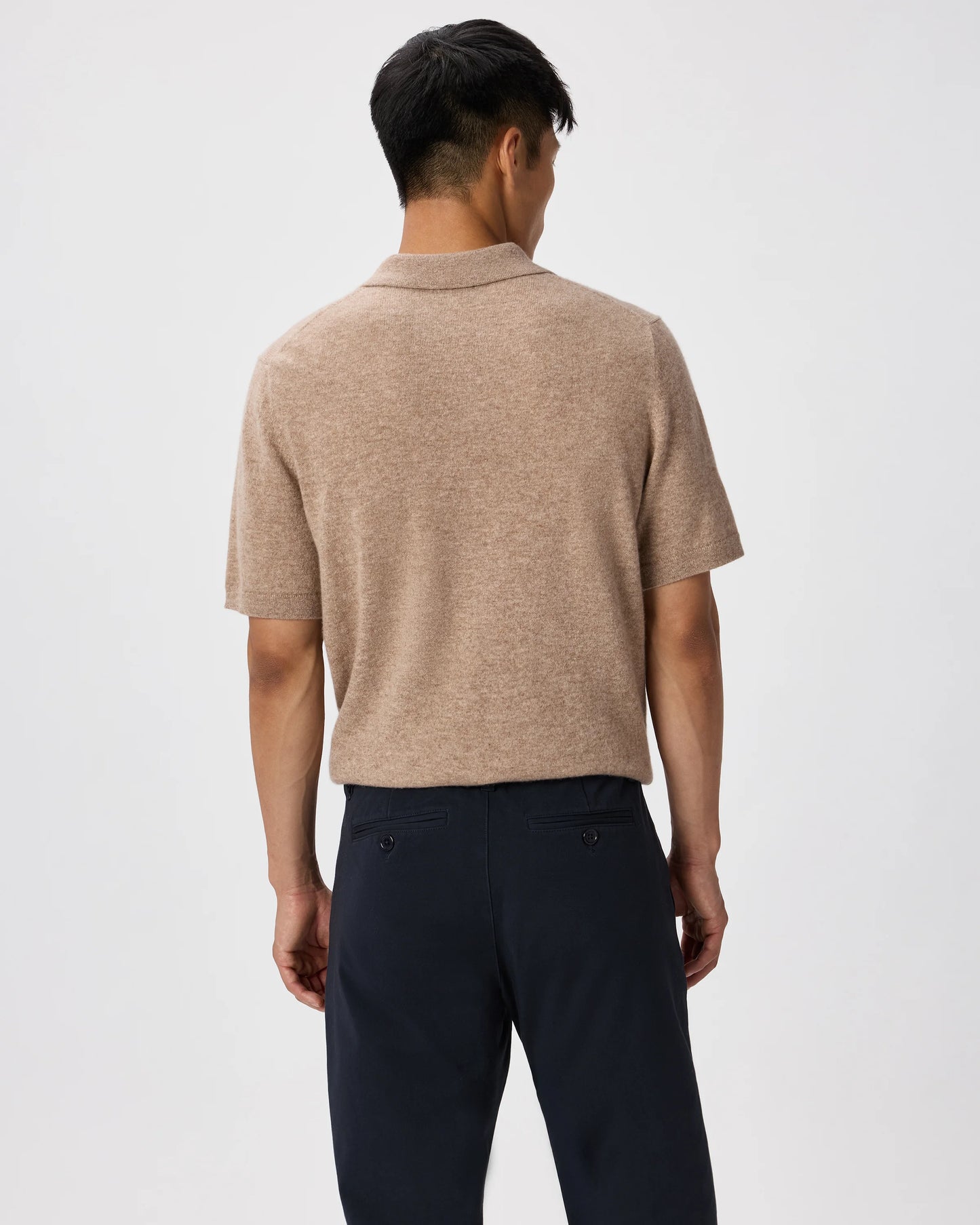 100% Mongolian Cashmere Short Sleeve Polo Sweater - S / Heather Storm Blue