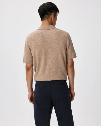 100% Mongolian Cashmere Short Sleeve Polo Sweater - S / Heather Storm Blue