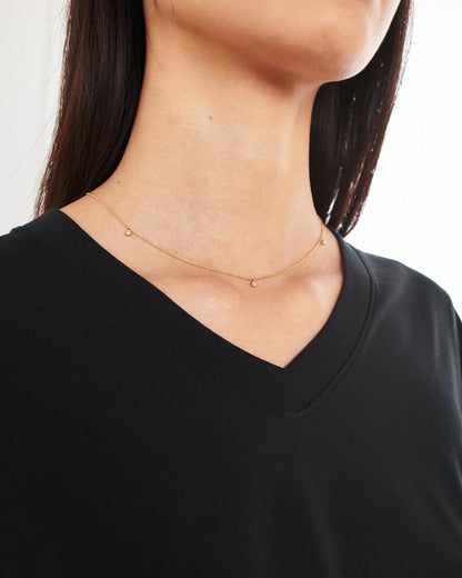 White Sapphire Triple Bezel Drop Choker - One Size / Gold Vermeil