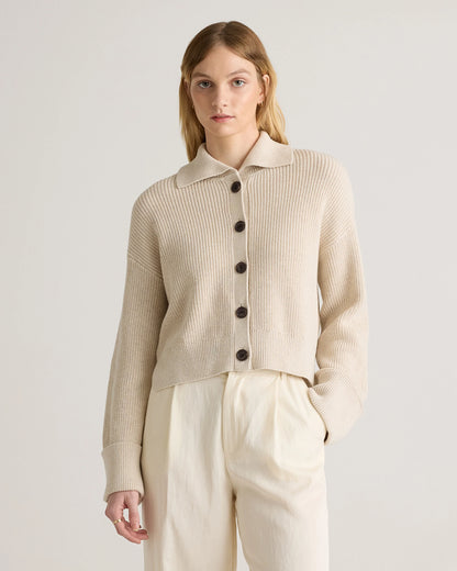 100% Organic Cotton Fisherman Collared Cardigan - XS / Heather Dove Grey