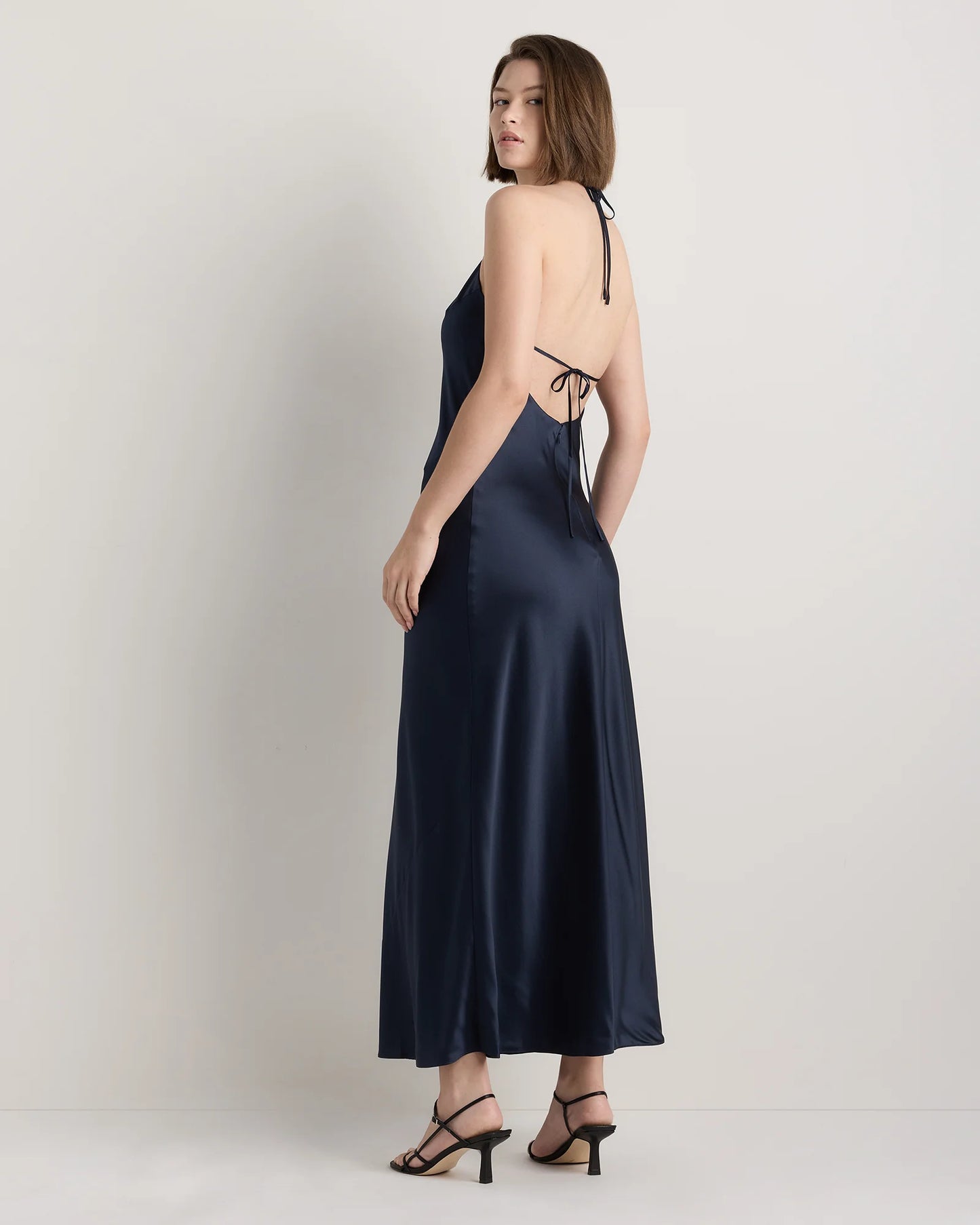 100% Washable Silk Halter Maxi Dress - XS / True Black