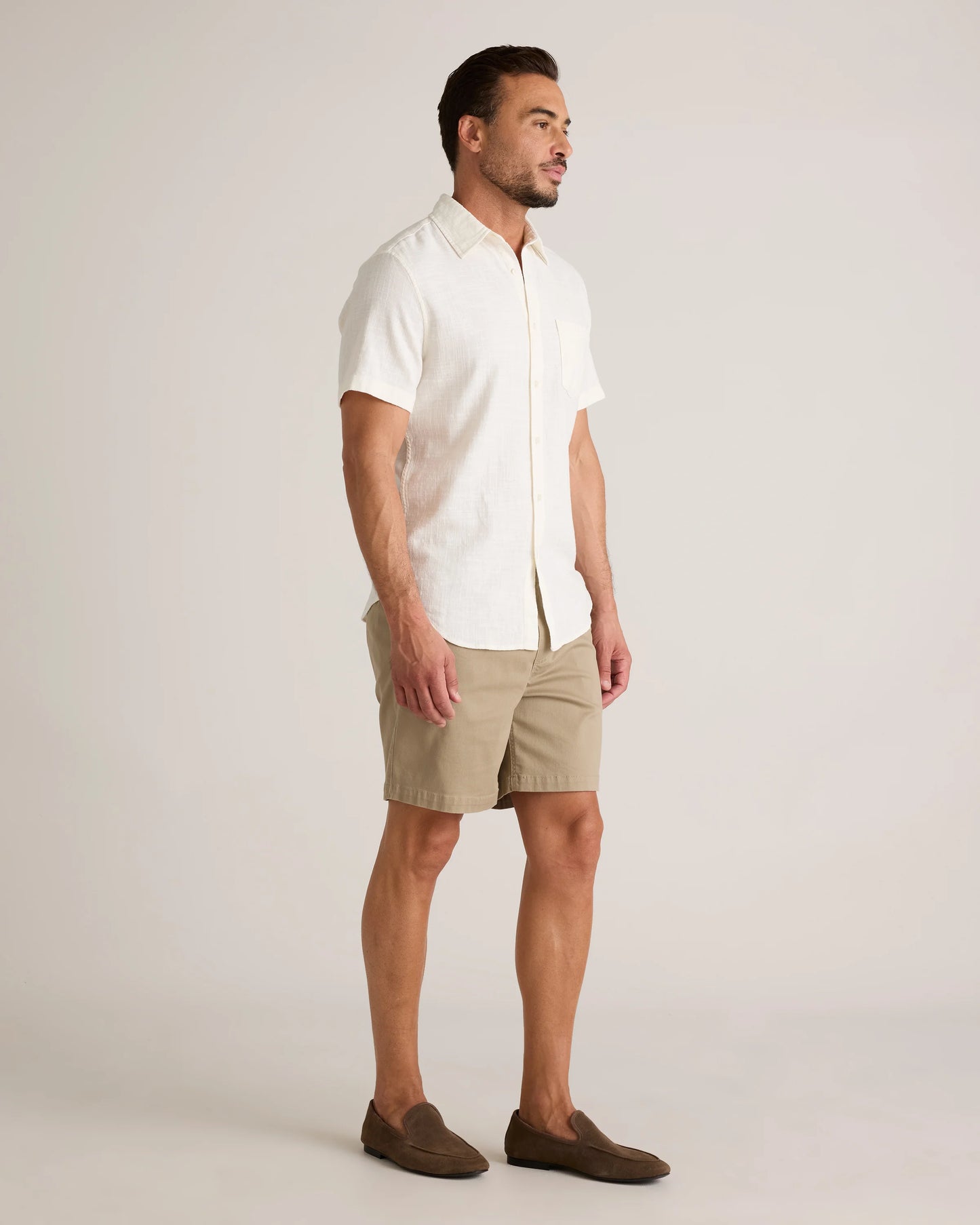 Organic Cotton Stretch Selvage Short Sleeve Shirt - S / Olive