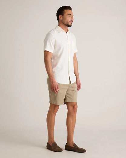 Organic Cotton Stretch Selvage Short Sleeve Shirt - S / Olive