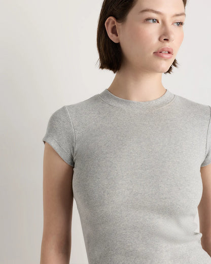 Organic Cotton Micro-Rib Crewneck Tee - XS / Heather Oatmeal