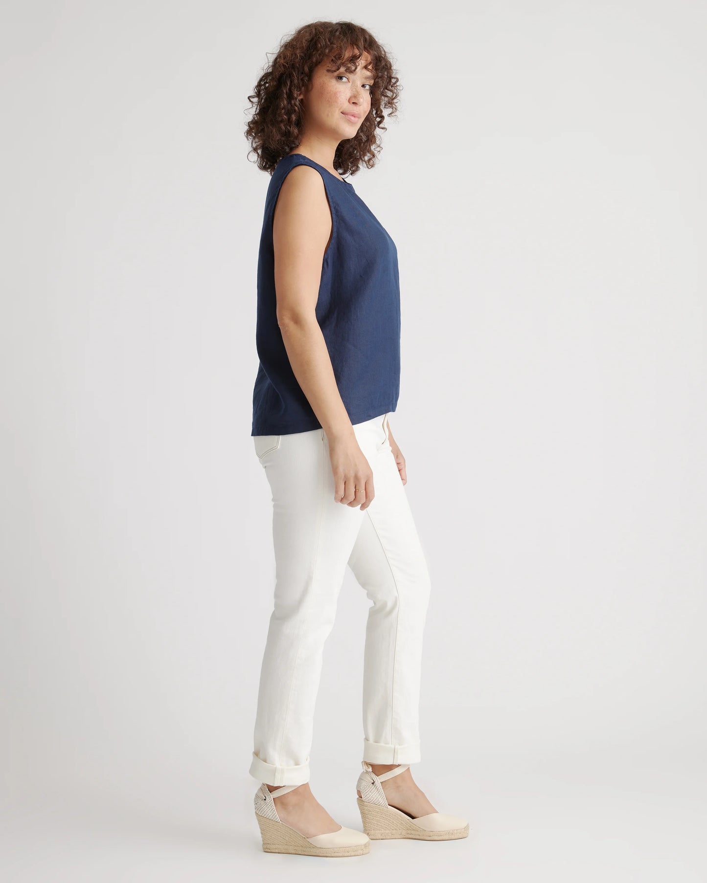 100% European Linen Tank - XS / Black