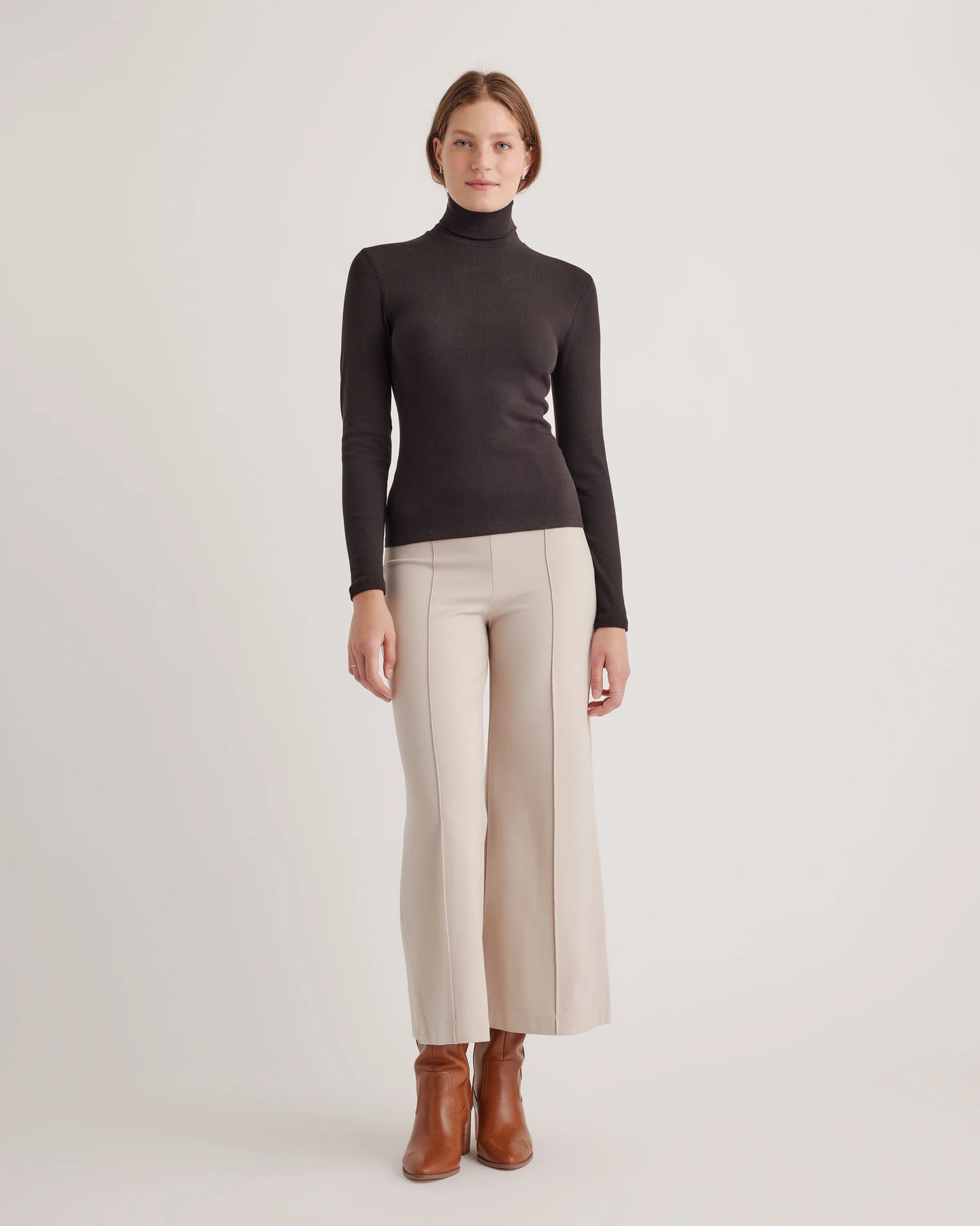 Organic Cotton Micro-Rib Turtleneck - XS / Taupe Brown