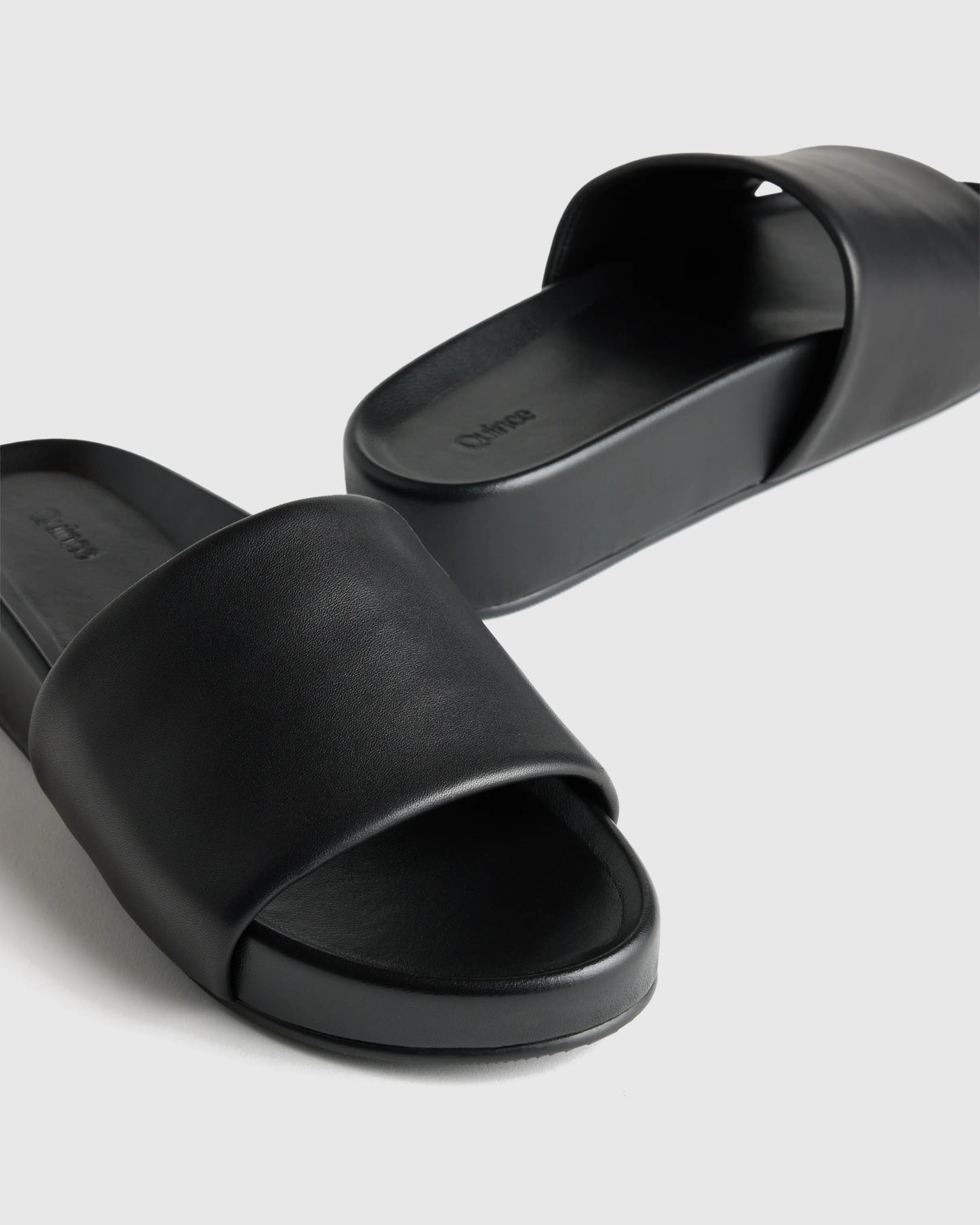 Italian Leather Platform Slide Sandal - 5 / Black