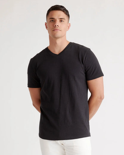100% Organic Cotton Slub V-Neck Tee - S / Heather Grey